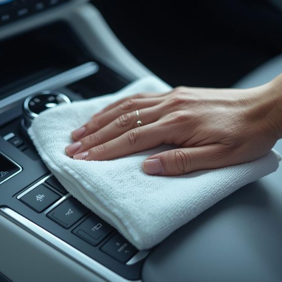 car interior clean with white wipe